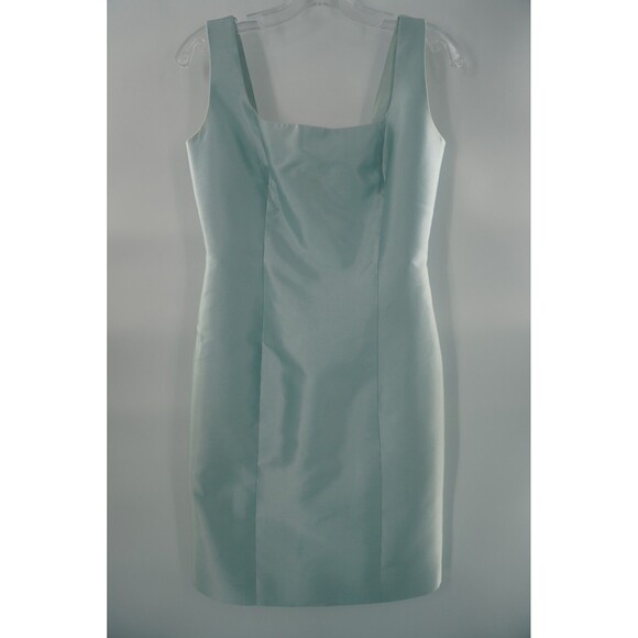 Melinda Eng Light Blue Silk Sheath Dress Sleeveless Square Neck Formal Dress - Picture 2 of 11